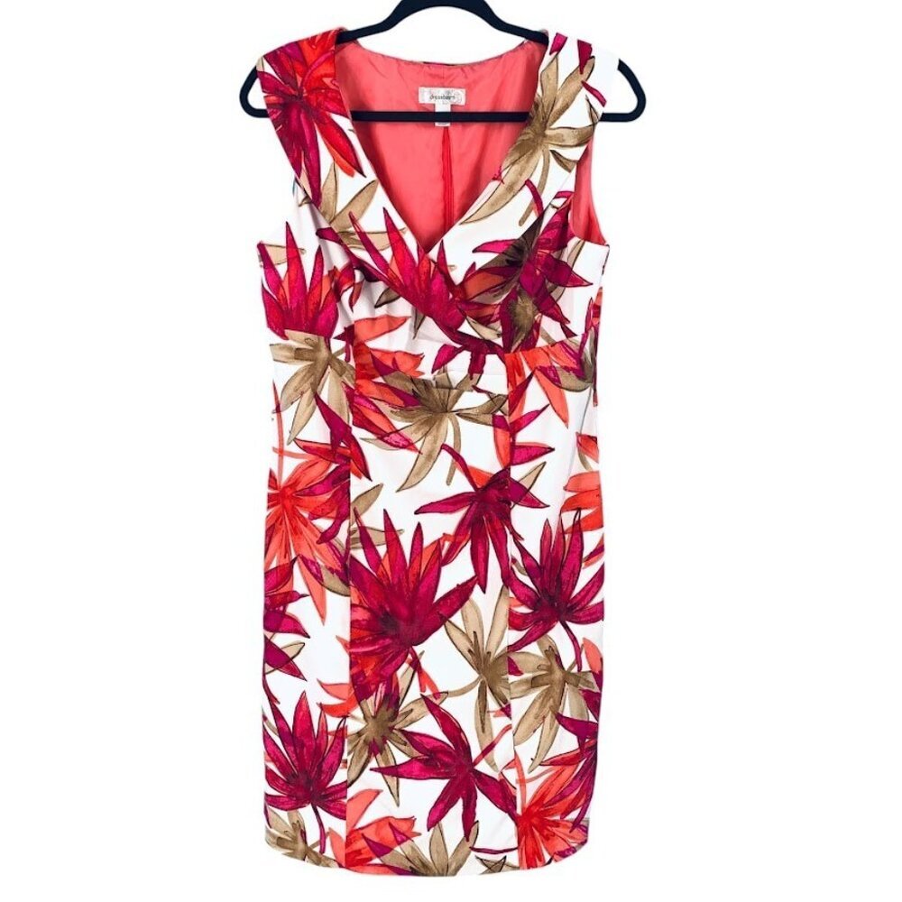 Dressbarn Womens Sheath Dress Size 12 Stretch Floral Pink Elegant Garden Party